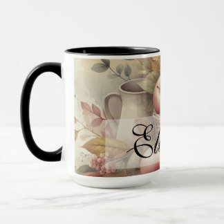 Caneca Cesto de maçãs com a mesa de vindima