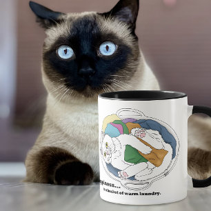 Caneca Cesto de Roupa de Gato Branco Aconchegante Engraça