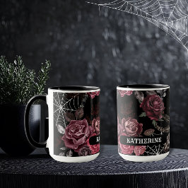 Caneca Chá de panela negro floral gótico-escuro