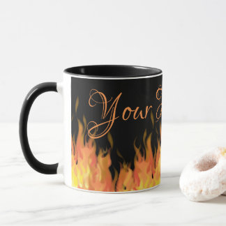 Caneca Chama Personalizada Preta e Laranja