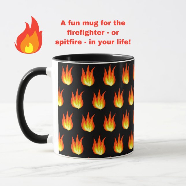 Caneca Chamas de Fogo Laranja Padrão em Preto Colorido (Fire and flames for the hot tamale, hot partner, or firefighter in your life! )