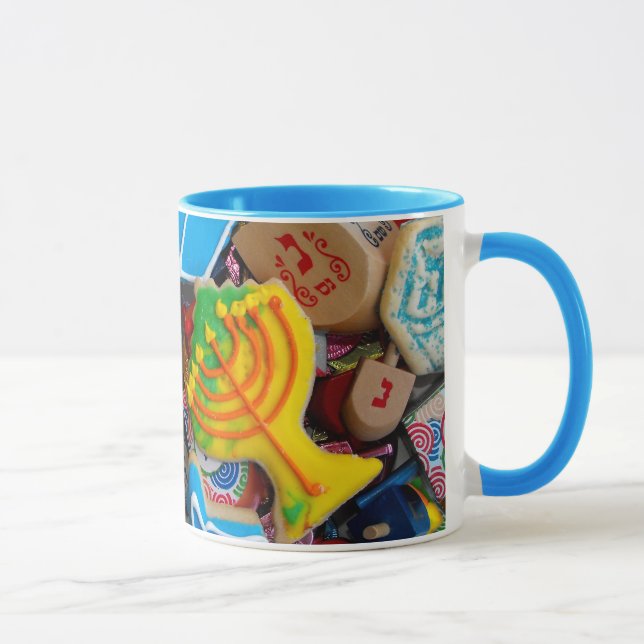 Caneca Chanukah Menorahs, Dreidels, Gelt (Direita)