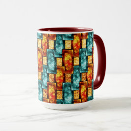 Caneca Chapas retangulares cianas laranja esculpidas e ma