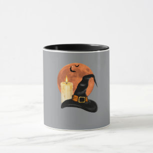Caneca Chapéu de Bruxa & Vela Sob a Lua Laranja de Hallow