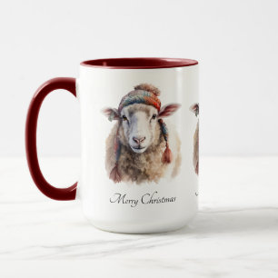 Caneca Chapéu de Inverno Ovelha de Natal Texto Personaliz