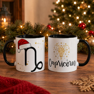 Caneca Chapéu de Papai Noel Capricórnio do Zodíaco Natal