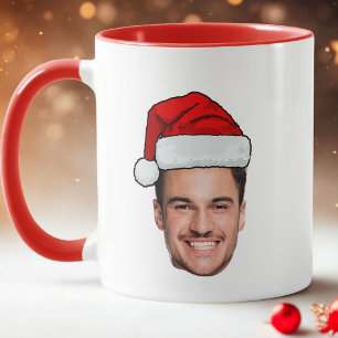 Caneca Chapéu de Papai Noel de Foto de Rosto Personalizad
