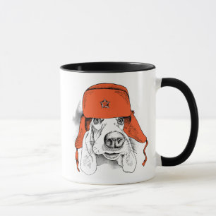 Caneca Chapéu vermelho de Basset Hound Ushanka