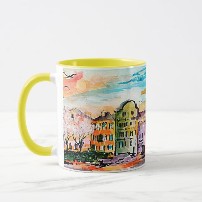 Caneca Charleston South Carolina Rainbow Row Whimsical (Esquerda)
