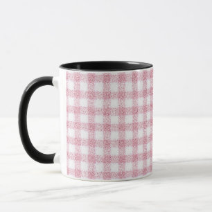 Caneca Charme de Xadrez Rosa e Branco Aveludado