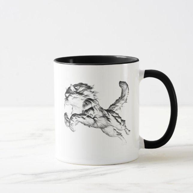 Caneca Chat bondissant en noir et blanc. (Direita)