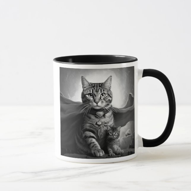 Caneca Chat héroïque avec cape et chaton. (Direita)