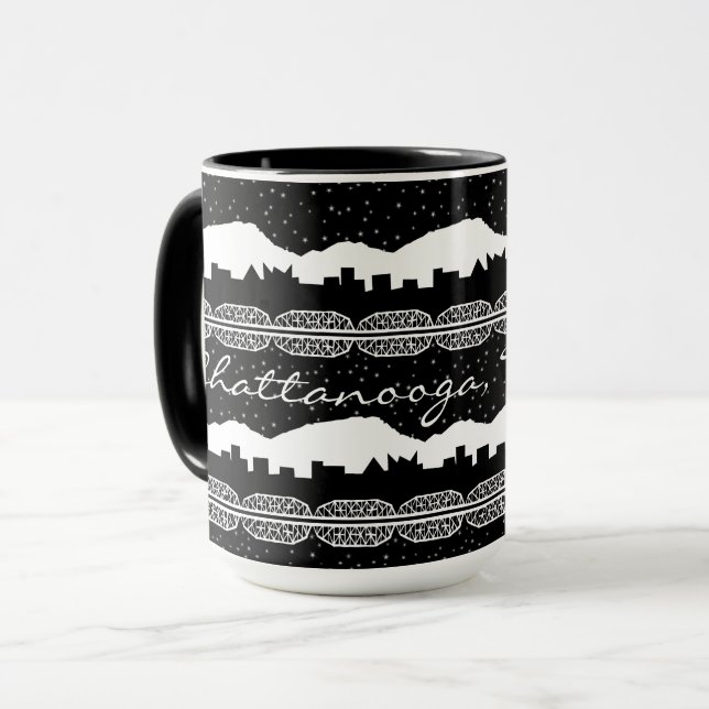 Caneca Chattanooga Tennessee Starry Night Black and White (Frente Esquerda)