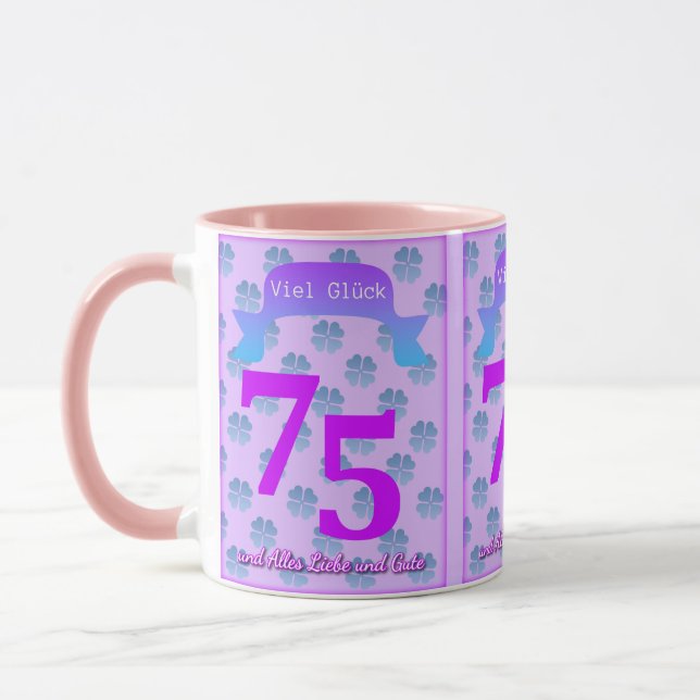 Caneca Chávena dos 75 anos em alemão (Esquerda)