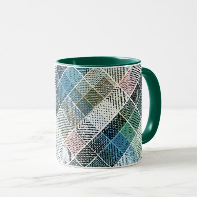 Caneca checkered, tartan, xadrez, clássico, azul, branco (Frente Esquerda)