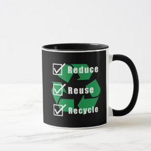 Caneca Checklist para o ambientalismo Reduzir Reciclar de