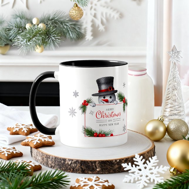 Caneca Cheerful Snowman Christmas New Year Greetings (Criador carregado)