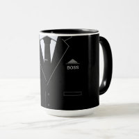 Chefe de negócios engraçado Mug com terno preto e