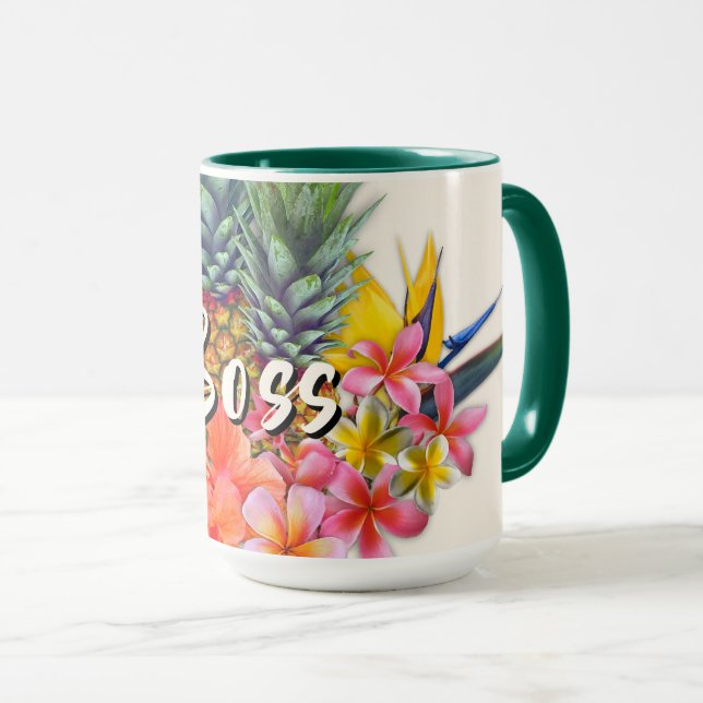 Caneca Chefe Hibisco Tropical Presente de Abacaxi (Frente Esquerda)