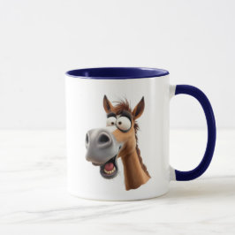Caneca Cheval cartoon drôle, complètement dingue.