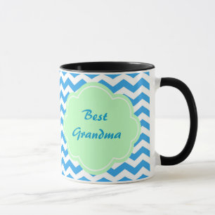 Caneca Chevron azul, forma verde clara, monograma