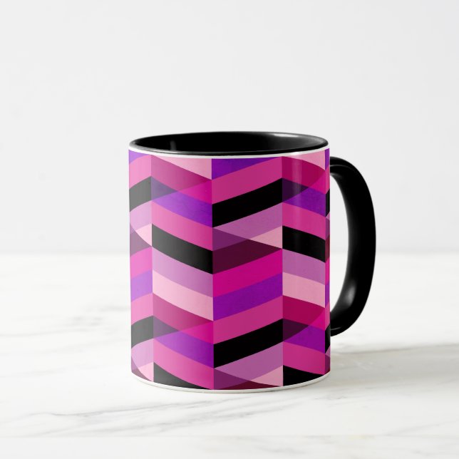 Caneca Chevron/Herringbone Abstrato | Roxos e Violeta (Frente Esquerda)