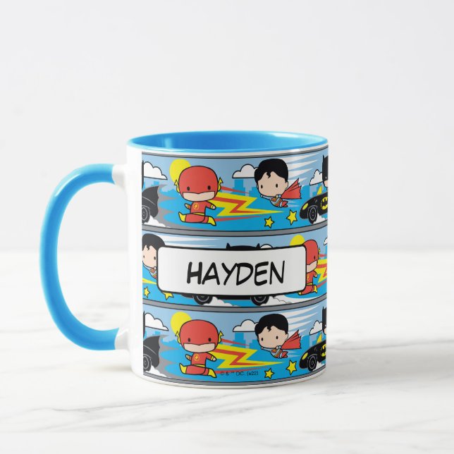 Caneca Chibi Flash, Superman, and Batman Racing Pattern (Esquerda)