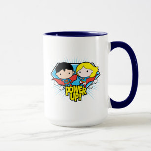 Caneca Chibi Superman e Chibi Supergirl Ligam!