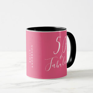 Caneca Chic 50 Fabuloso Nome Rosa Quente 50º Aniversári