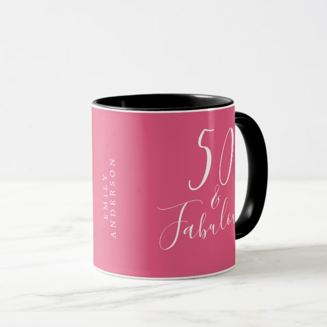 Caneca Chic 50 Fabuloso Nome Rosa Quente 50º Aniversário (Frente Esquerda)