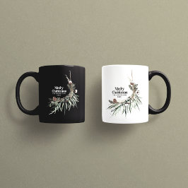 Caneca Chic de Natal botânico preto-elegante