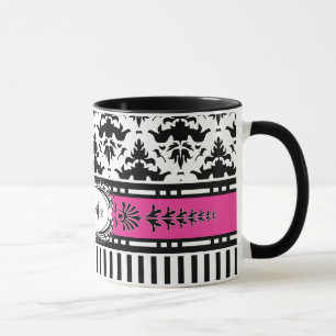 Caneca Chic Paris Stripes e Damask Adicionar Seu Nome