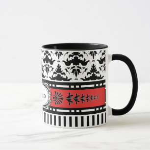 Caneca Chic Paris Stripes e Damask Adicionar Seu Nome