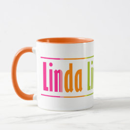Caneca Chic Personalizado "Linda" Nome Listras Coloridas