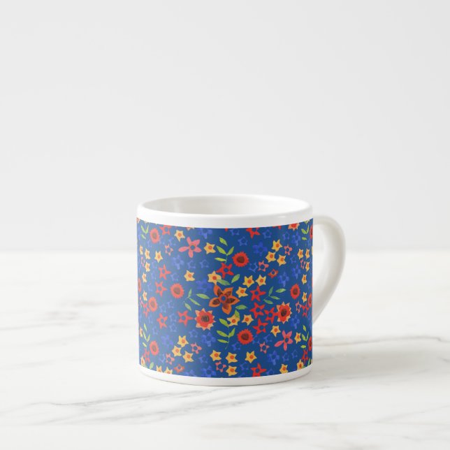 Caneca Chic Retro com Estampa Floral em Azul Espre (Frente Esquerda)