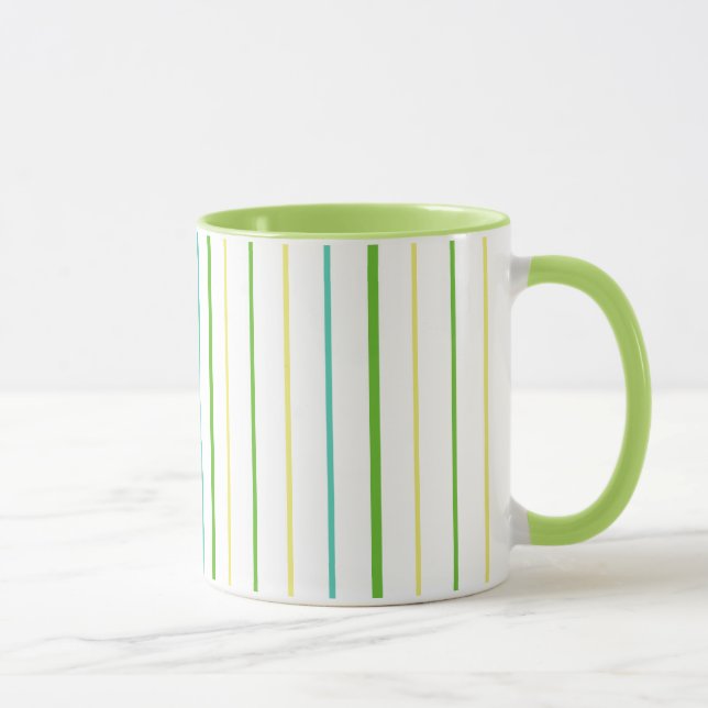 Caneca Chic Ringer Mug, Stripes, Verde, Turquesa, Amarelo (Direita)
