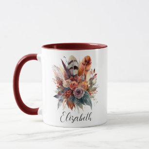 Caneca Chic Watercolor Boho Floral Autumn Personalizado