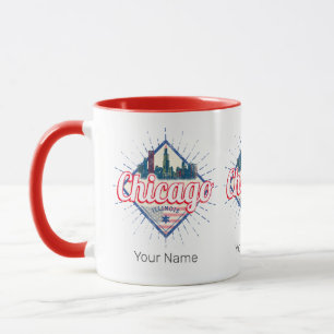Caneca Chicago Illinois Estados Unidos Retro Skyline EUA