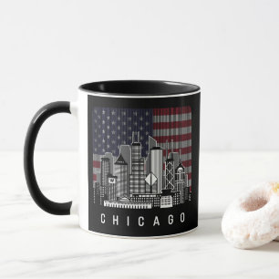Caneca Chicago Illinois Skyline American Flag