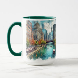 Caneca Chicago Riverwalk Watercolor AIart Mug