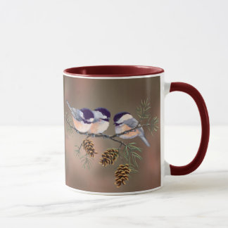 Caneca CHICKADEES & PINECONES por SHARON SHARPE