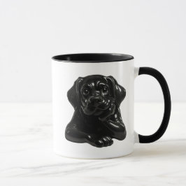 Caneca Chien noir cartoon au regard attendrissants en 3D.