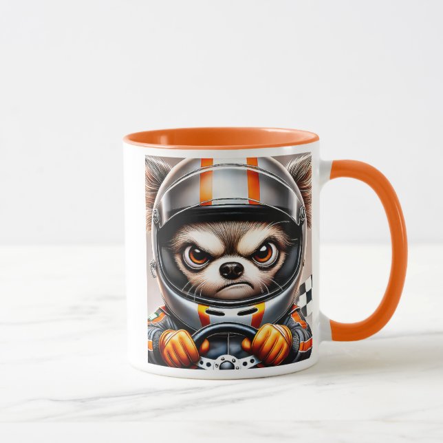 Caneca Chien pilote de course en combinaison et casque. (Direita)