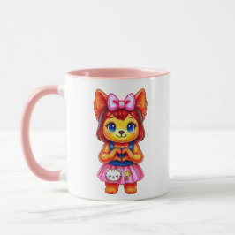 Caneca Chienne Kawaii Nœud Rose