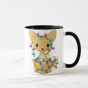 Caneca Chihuahua com luzes de Natal