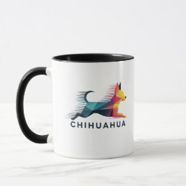 Caneca Chihuahua poligonal en amarillo y azul