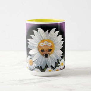 Caneca Chihuahua Puppy e Daisy Flowers Mug