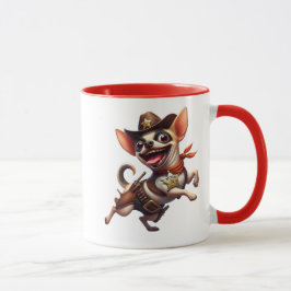 Caneca Chihuahua shérif du Far West avec son étoile.