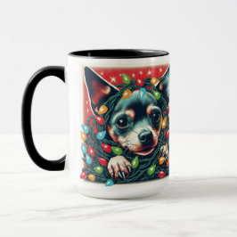 Caneca Chihuahua Tangelado nas Luzes de Natal