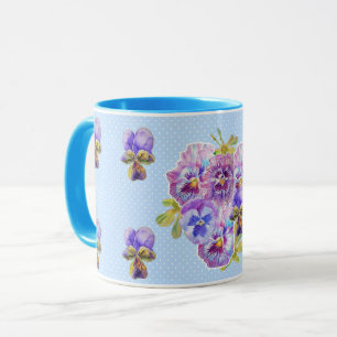 Caneca Chique Azul Pansor Bolinhas Floral